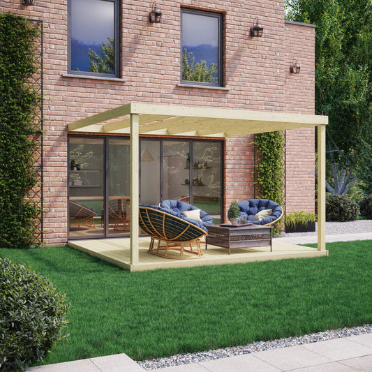 Veranda | Timber Box Veranda | Integrated Decking Base | Wall Mounted Garden Structure | Light Green | 3.6m Depth x 3.6m Length