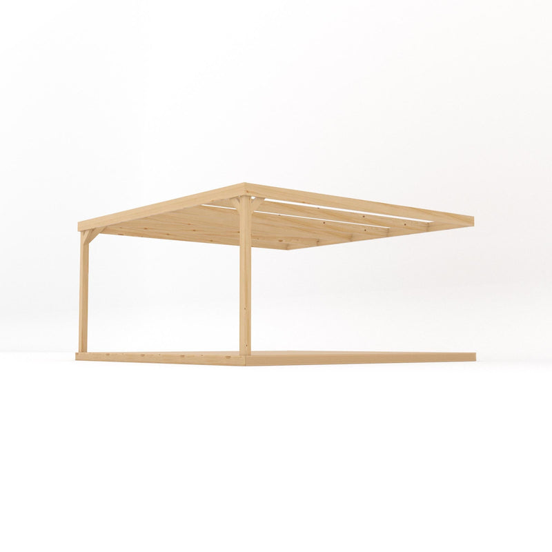 Wall Mounted Box Pergola with Decking - Light Green - 4.2m Depth x 4.2m Length