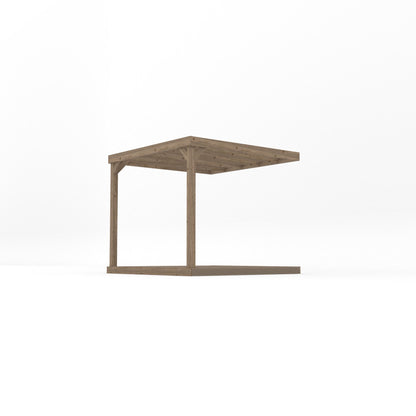 Wall Mounted Box Pergola with Decking - Rustic Brown - 2.4m Depth x 2.4m Length