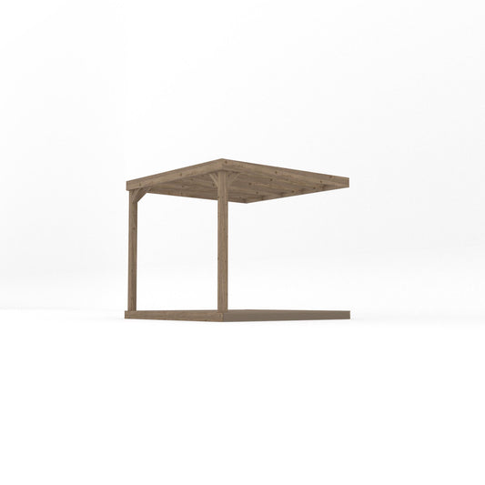 Veranda | Timber Box Veranda | Integrated Decking Base | Wall Mounted Garden Structure | Rustic Brown | 2.4m Depth x 2.4m Length