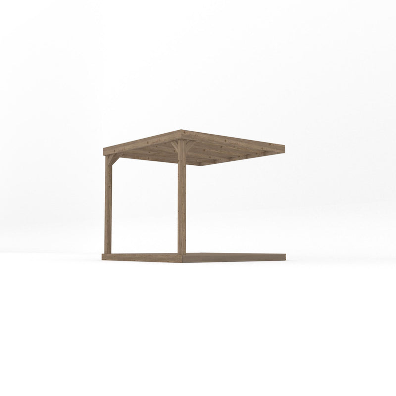 Wall Mounted Box Pergola with Decking - Rustic Brown - 2.4m Depth x 2.4m Length