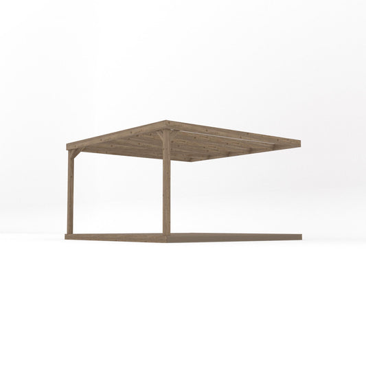 Veranda | Timber Box Veranda | Integrated Decking Base | Wall Mounted Garden Structure | Rustic Brown | 3.6m Depth x 3.6m Length