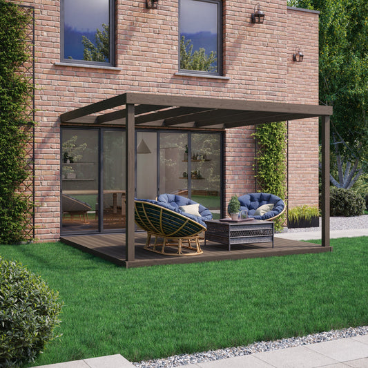 Veranda | Timber Box Veranda | Integrated Decking Base | Wall Mounted Garden Structure | Rustic Brown | 3.6m Depth x 3.6m Length
