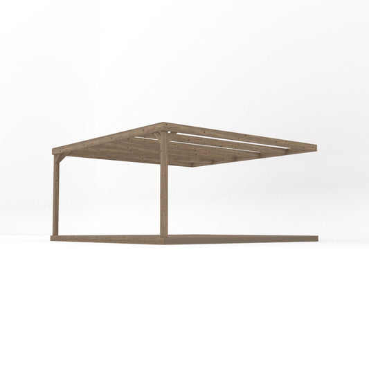Veranda | Timber Box Veranda | Integrated Decking Base | Wall Mounted Garden Structure | Rustic Brown | 4.2m Depth x 4.2m Length