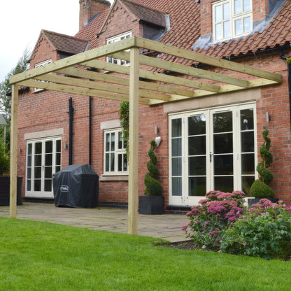 Wall Mounted Box Pergola - Light Green - 4.2m Depth x 7.2m Length