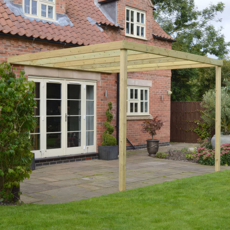 Wall Mounted Box Pergola - Light Green - 3.6m Depth x 6m Length