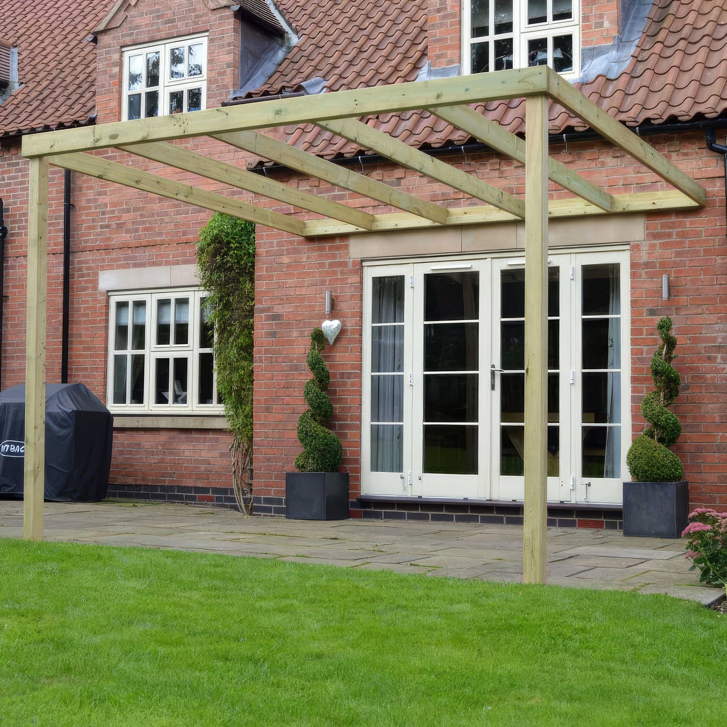 Wall Mounted Box Pergola - Light Green - 3.6m Depth x 4.2m Length