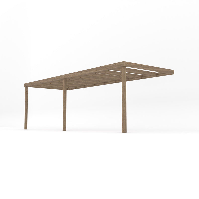 Wall Mounted Box Pergola - Rustic Brown - 3.6m Depth x 6.6m Length