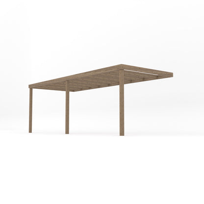 Wall Mounted Box Pergola - Rustic Brown - 3.6m Depth x 6m Length
