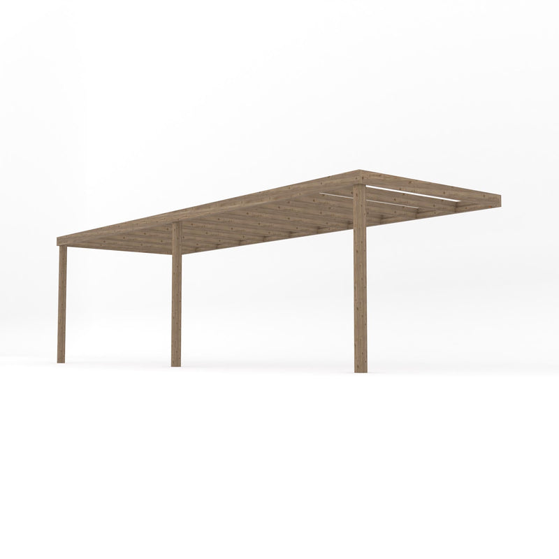 Wall Mounted Box Pergola - Rustic Brown - 3.6m Depth x 7.2m Length