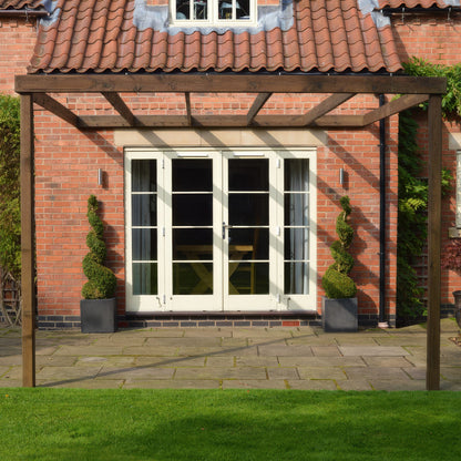 Wall Mounted Box Pergola - Rustic Brown - 3m Depth x 4.2m Length