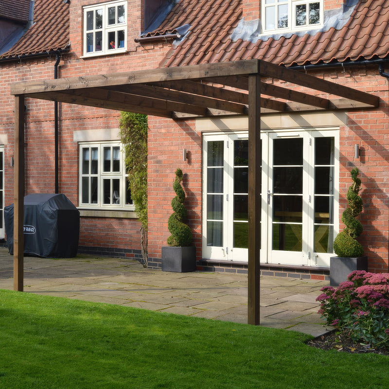 Wall Mounted Box Pergola - Rustic Brown - 1.8m Depth x 7.8m Length