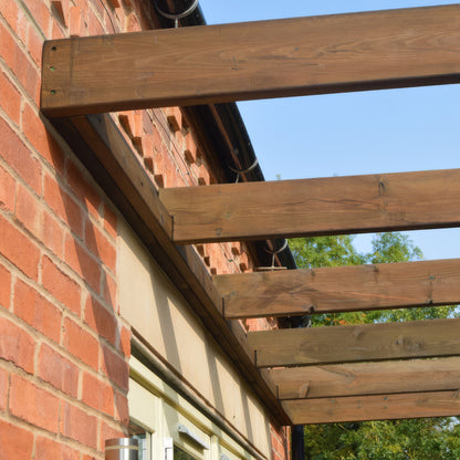 Wall Mounted Box Pergola - Rustic Brown - 4.8m Depth x 7.2m Length