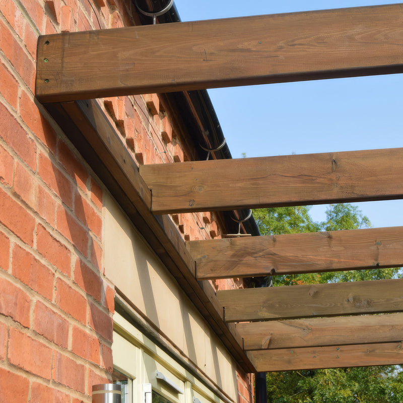 Wall Mounted Box Pergola - Rustic Brown - 4.2m Depth x 4.2m Length