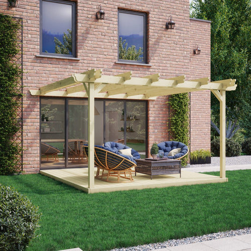 Wall Mounted Double Garden Pergola with Decking Kit | Timber | Multiple Sizes