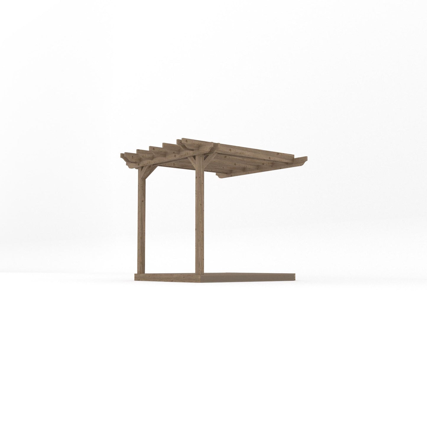 Wall Mounted Double Garden Pergola with Decking - Rustic Brown - 2.4m Depth x 2.4m Length
