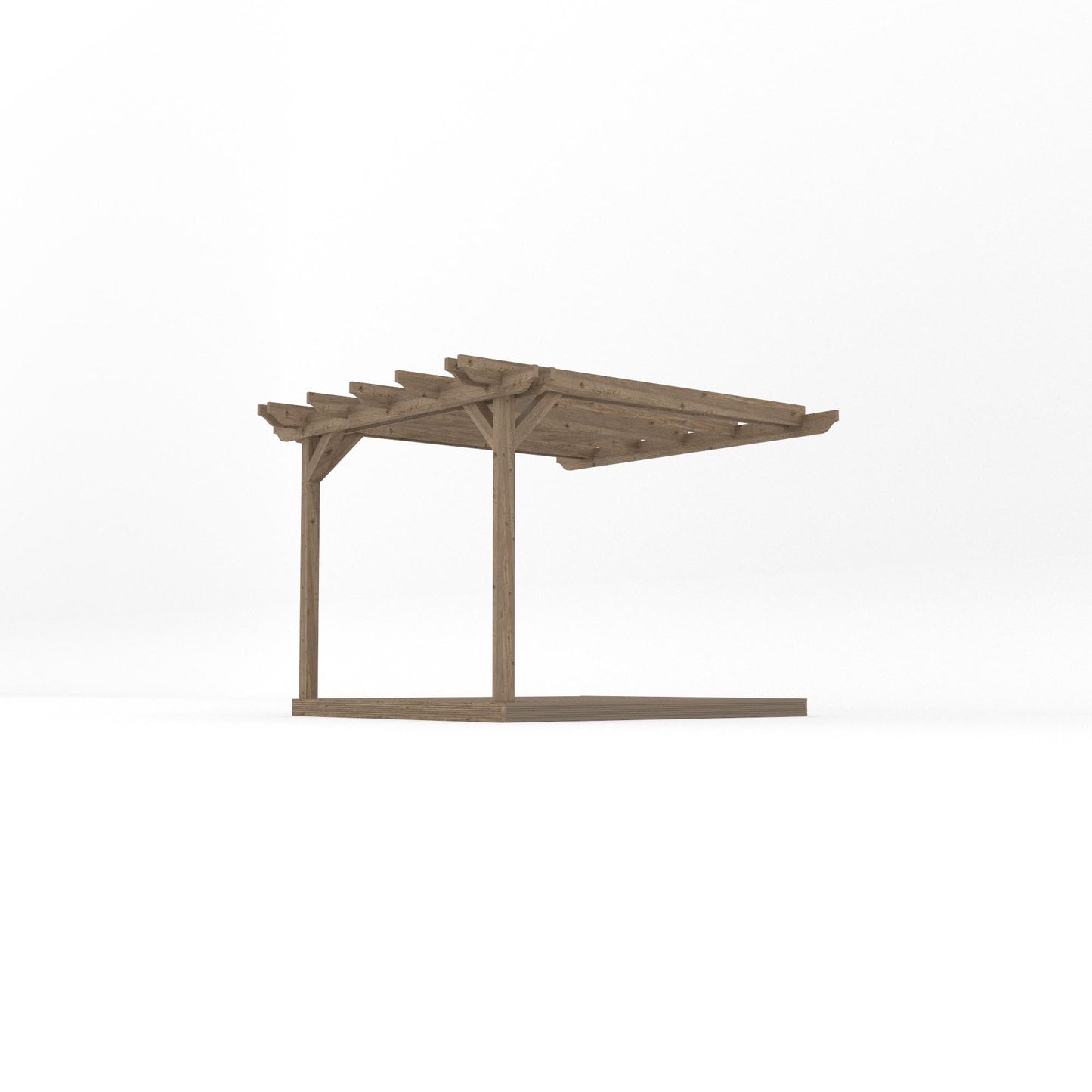 Wall Mounted Double Garden Pergola with Decking - Rustic Brown - 3m Depth x 3m Length