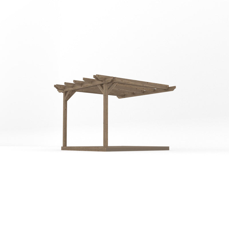Wall Mounted Double Garden Pergola with Decking - Rustic Brown - 3m Depth x 3m Length