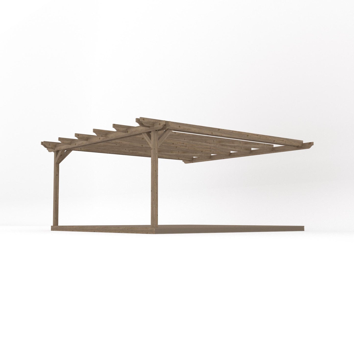 Wall Mounted Double Garden Pergola with Decking - Rustic Brown - 4.8m Depth x 4.8m Length
