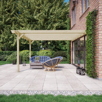 Veranda | Timber Double Garden Veranda | Wall Mounted Garden Structure | Open Slatted Roof | Light Green | 1.8m Depth x 7.8m Length