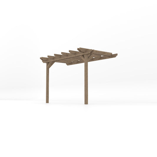 Veranda | Timber Double Garden Veranda | Wall Mounted Garden Structure | Open Slatted Roof | Rustic Brown | 1.8m Depth x 3.6m Length