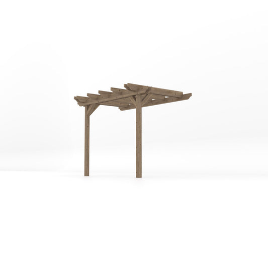 Veranda | Timber Double Garden Veranda | Wall Mounted Garden Structure | Open Slatted Roof | Rustic Brown | 1.8m Depth x 3m Length