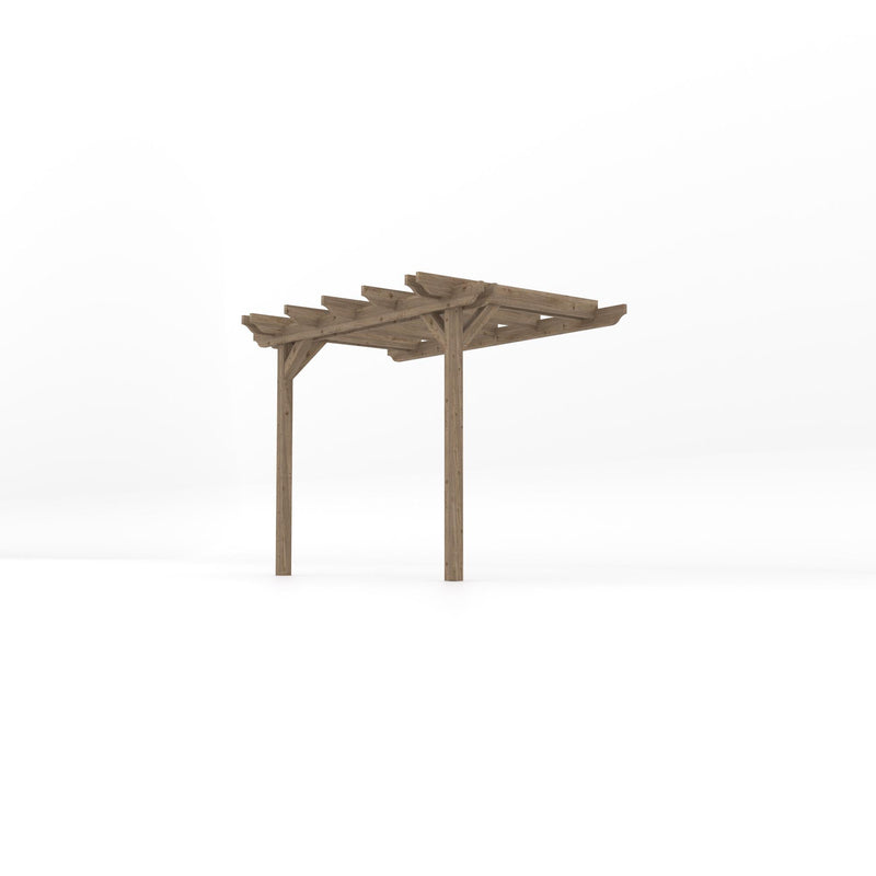 Wall Mounted Double Garden Pergola - Rustic Brown - 1.8m Depth x 3m Length