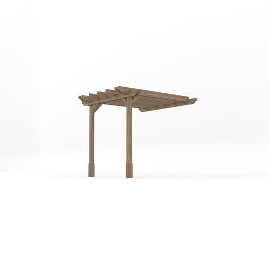 Veranda | Timber Double Garden Veranda | Wall Mounted Garden Structure | Open Slatted Roof | Rustic Brown | 2.4m Depth x 2.4m Length