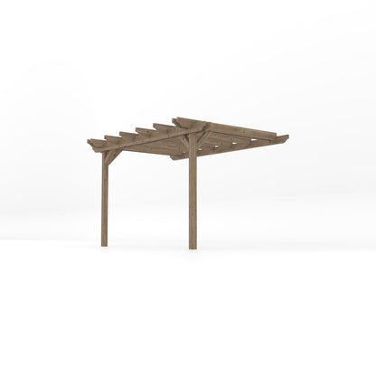 Wall Mounted Double Garden Pergola - Rustic Brown - 2.4m Depth x 3.6m Length