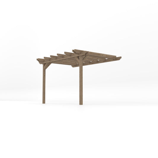 Veranda | Timber Double Garden Veranda | Wall Mounted Garden Structure | Open Slatted Roof | Rustic Brown | 2.4m Depth x 3.6m Length