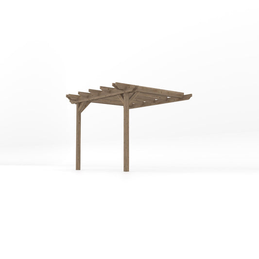 Veranda | Timber Double Garden Veranda | Wall Mounted Garden Structure | Open Slatted Roof | Rustic Brown | 2.4m Depth x 3m Length