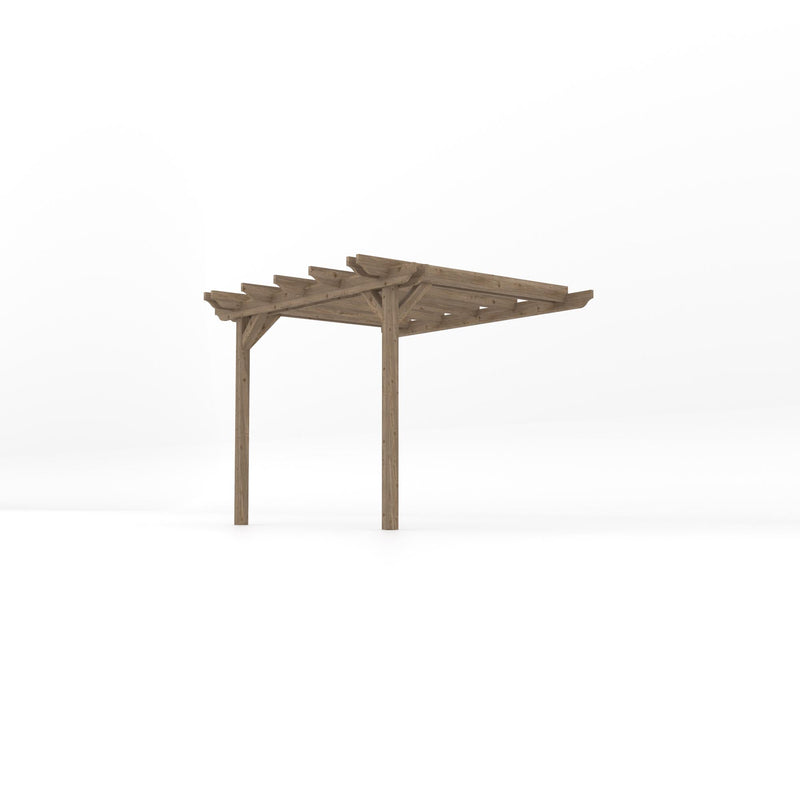 Wall Mounted Double Garden Pergola - Rustic Brown - 2.4m Depth x 3m Length