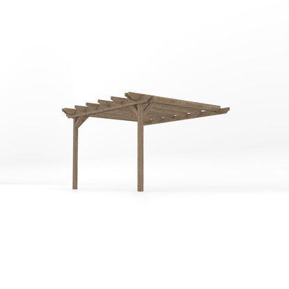 Wall Mounted Double Garden Pergola - Rustic Brown - 3m Depth x 3.6m Length