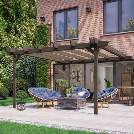 Veranda | Timber Double Garden Veranda | Wall Mounted Garden Structure | Open Slatted Roof | Rustic Brown | 1.8m Depth x 1.8m Length