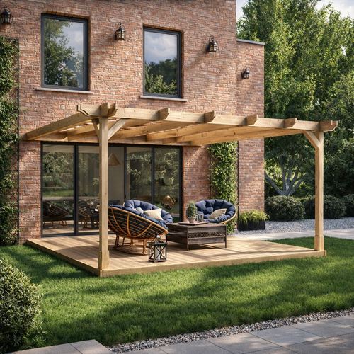 Wall Mounted Double Premium Pergola with Decking Kit | Timber | Multiple Sizes