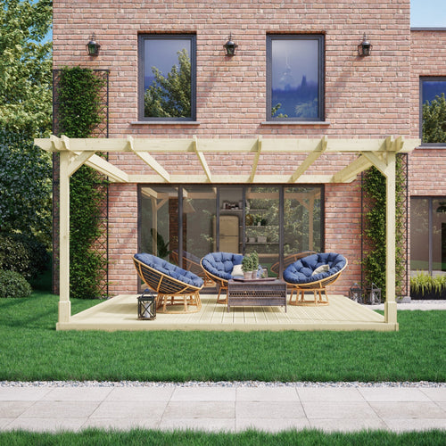Wall Mounted Double Premium Pergola with Decking Kit | Timber | Multiple Sizes