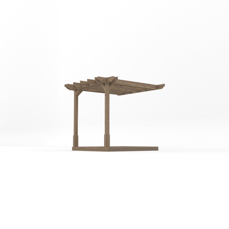 Wall Mounted Double Premium Pergola with Decking - Rustic Brown - 2.4m Depth x 2.4m Length