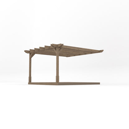 Wall Mounted Double Premium Pergola with Decking - Rustic Brown - 3.6m Depth x 3.6m Length