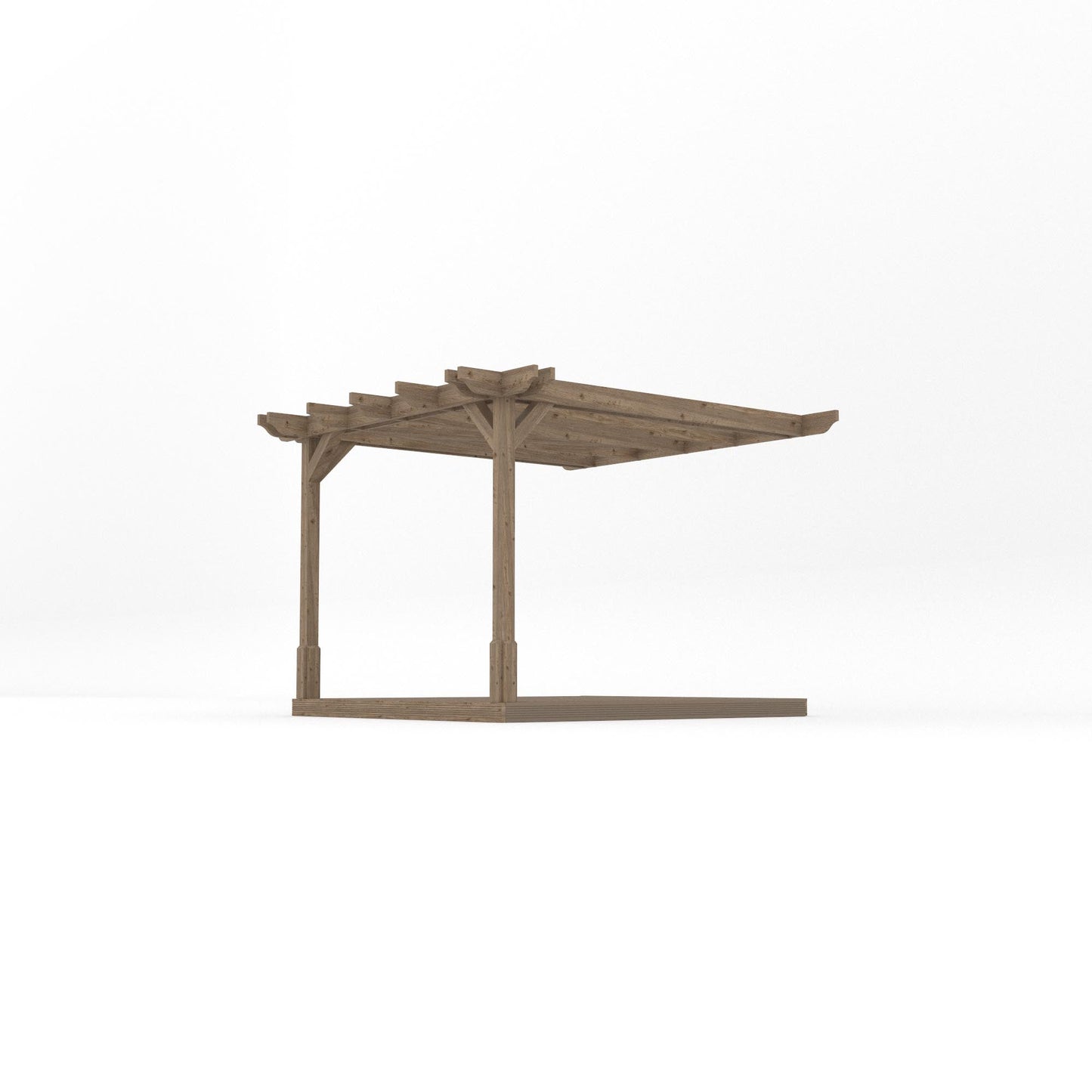 Wall Mounted Double Premium Pergola with Decking - Rustic Brown - 3m Depth x 3m Length