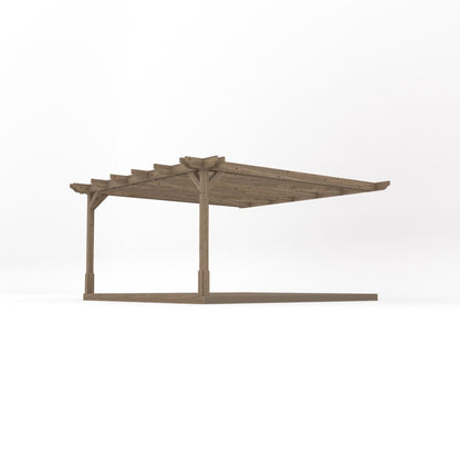 Wall Mounted Double Premium Pergola with Decking - Rustic Brown - 4.2m Depth x 4.2m Length