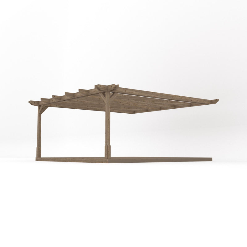 Wall Mounted Double Premium Pergola with Decking - Rustic Brown - 4.8m Depth x 4.8m Length