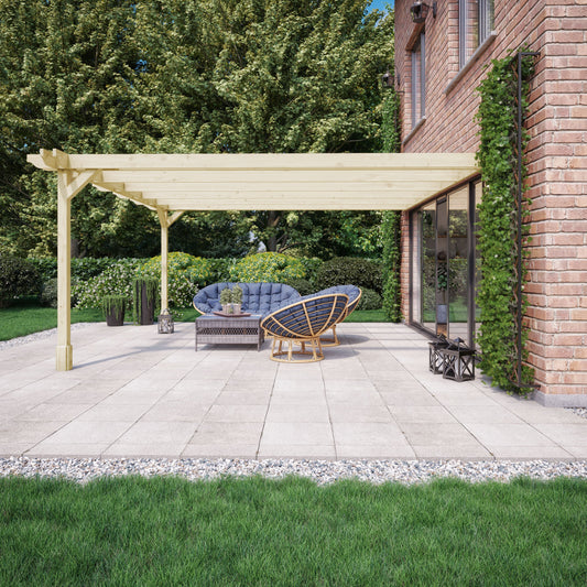 Veranda | Timber Double Premium Veranda | Wall Mounted Garden Structure | Heavyweight Section Timber | Light Green | 1.8m Depth x 2.4m Length