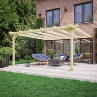 Veranda | Timber Double Premium Veranda | Wall Mounted Garden Structure | Heavyweight Section Timber | Light Green | 1.8m Depth x 3m Length