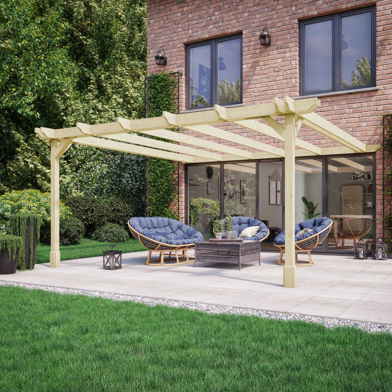 Wall Mounted Double Premium Pergola - Light Green - 3.6m Depth x 4.2m Length