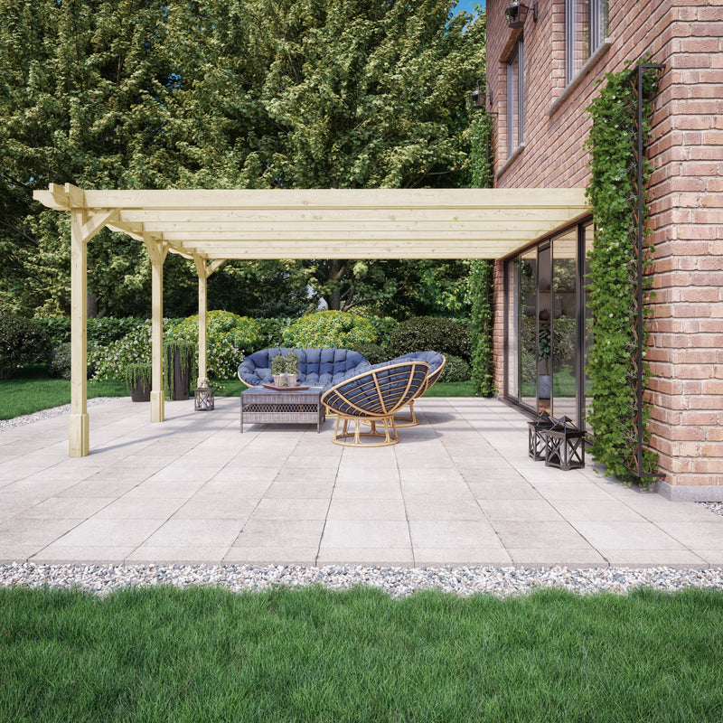 Wall Mounted Double Premium Pergola - Light Green - 1.8m Depth x 5.4m Length