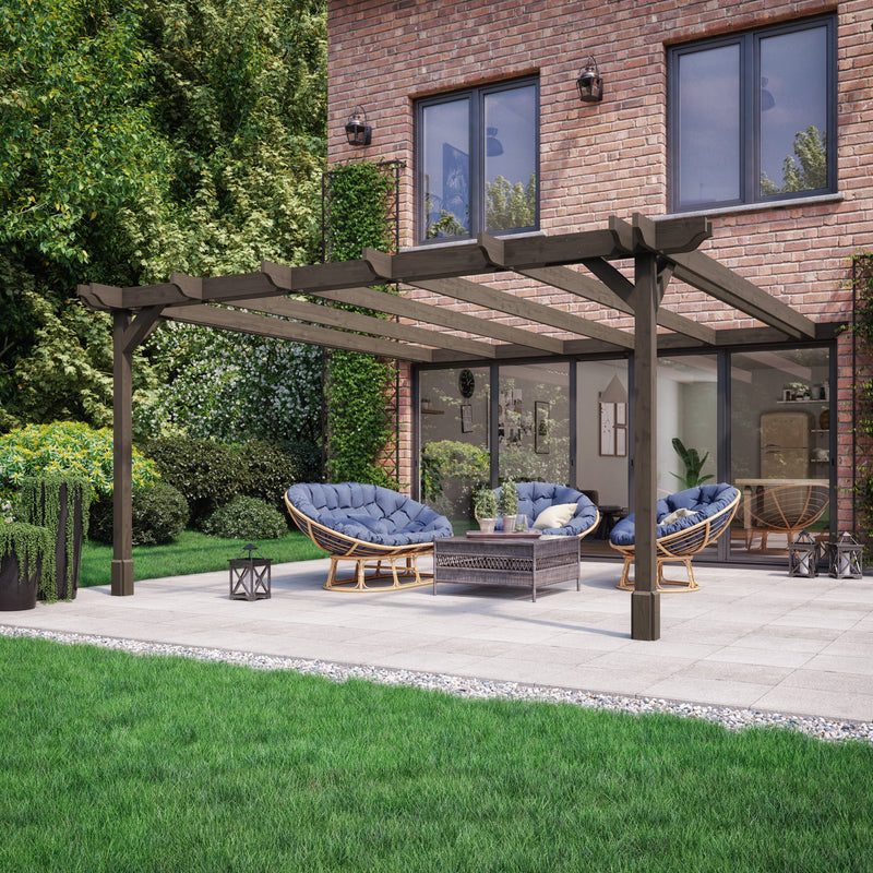 Wall Mounted Double Premium Pergola - Rustic Brown - 4.2m Depth x 6.6m Length