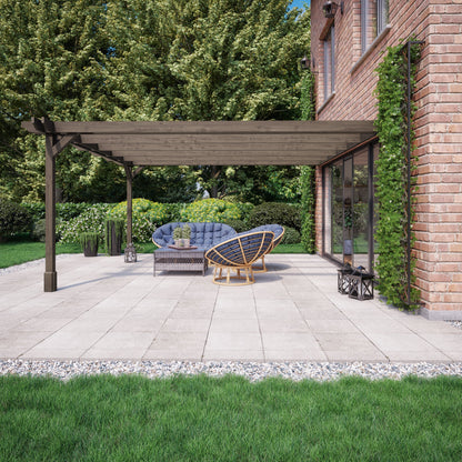 Wall Mounted Double Premium Pergola - Rustic Brown - 2.4m Depth x 5.4m Length