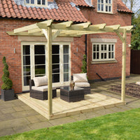 Veranda | Timber Garden Veranda | Integrated Decking Base | Wall Mounted Garden Structure | Light Green | 3.6m Depth x 3.6m Length