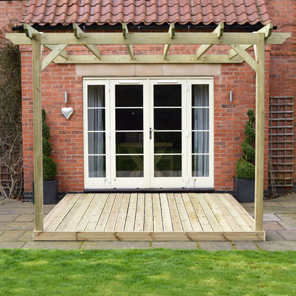 Wall Mounted Garden Pergola with Decking - Light Green - 3m Depth x 3m Length