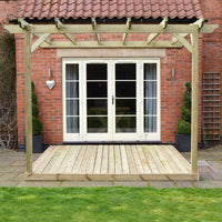 Veranda | Timber Garden Veranda | Integrated Decking Base | Wall Mounted Garden Structure | Light Green | 3.6m Depth x 3.6m Length